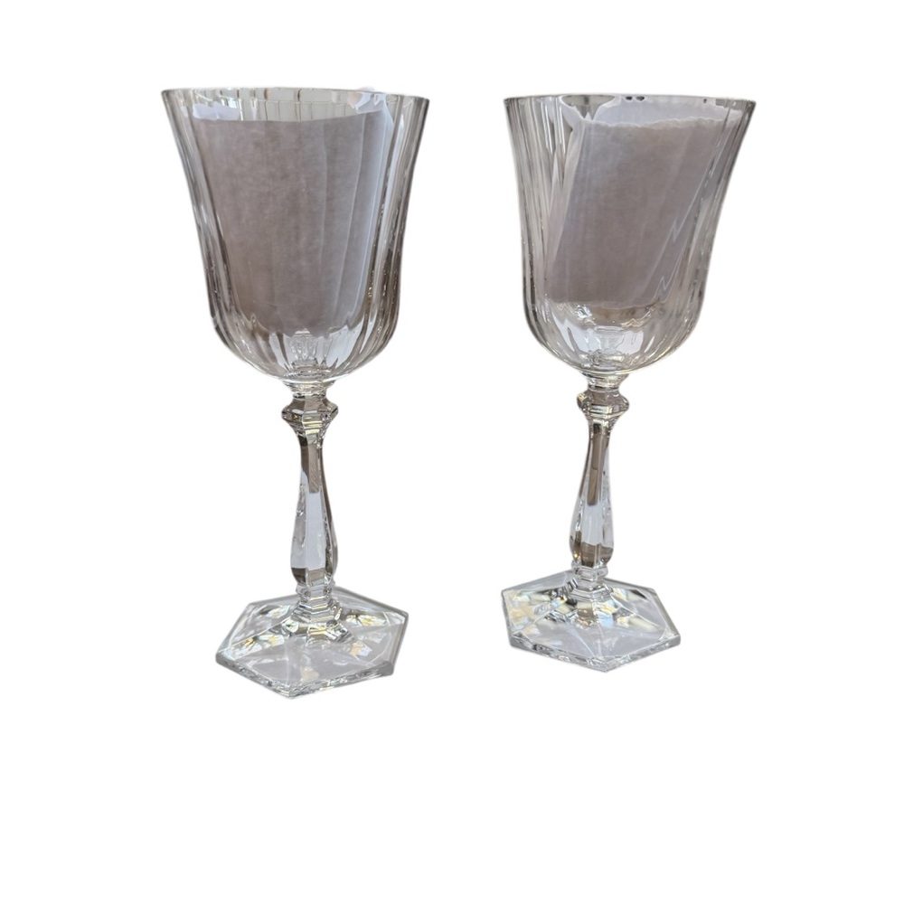 Gorham Perspective Clear Optic Crystal Wine Goblets Set Of 2 Hex Base
